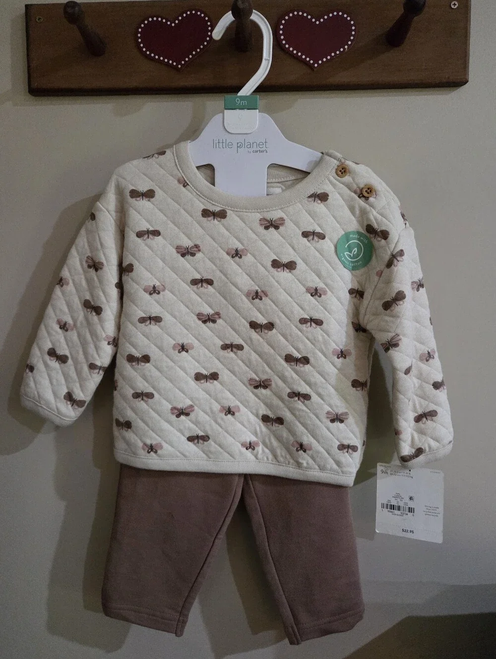 Little Planet By Carter's Soft cream quilted long-sleeve Set Sizes 6m,9m New